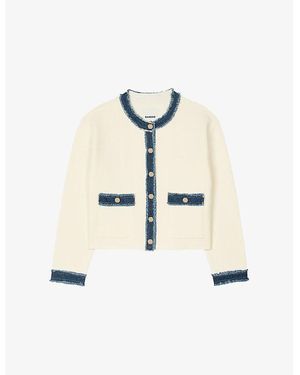 Sandro Denim-Trim Knitted Cardigan - White