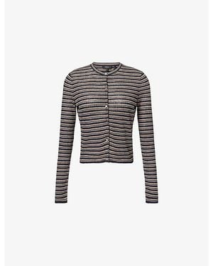 Theory Crop Rib-Knit Linen-Blend Cardigan - Black
