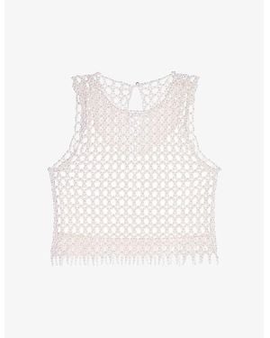 Maje Bead-Embellished Cropped Stretch-Woven Top - White