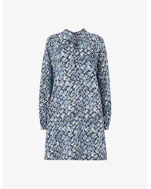 Whistles Feathered Wing-Pattern Lyocell And Cotton-Blend Mini Dress - Blue