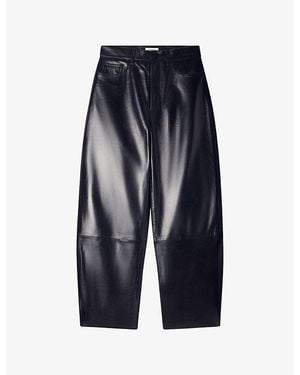 Sandro Barrel-Leg High-Rise Leather Trousers - Blue