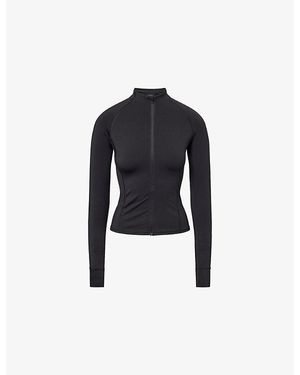 ADANOLA Ultimate Zip-Through Stretch-Woven Top - Black