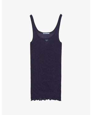Prada Ribbed Knit Silk Tank Top - Blue