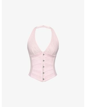 House Of Cb Lia Halterneck Woven Corset Top - Pink