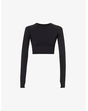 ADANOLA Fitted Long-Sleeved Cropped Stretch-Woven T-Shirt - Black