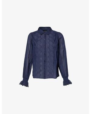 ME+EM Broderie-Trim Regular-Fit Cotton-Voile Shirt - Blue