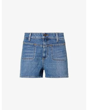PAIGE Dani Stitched-Pocket Denim Shorts - Blue