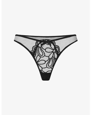 Agent Provocateur Nelle Embroidered Mesh Thong - Black