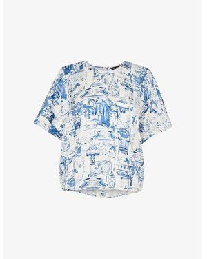 Whistles Rome-Print Regular-Fit Woven Blouse - Blue