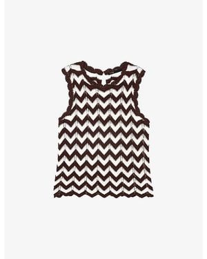 Maje Zig-Zag Sleeveless Cotton-Crochet Top - Black