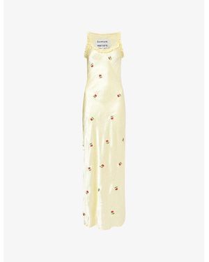 Damson Madder Simone Cherry-Embroidery Woven Midi Dress - Metallic