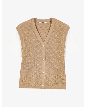 Maje Two-In-One Short-Sleeve Wool And Cashmere Cardigan - Natural