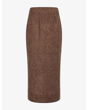 Odd Muse Tweed Woven Midi Skirt - Brown