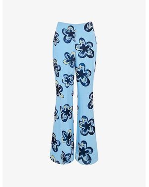 Whistles Hazy Floral Flared-Leg High-Rise Velvet Trousers - Blue