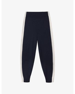 The White Company Contrast-Panel Relaxed-Fit Knitted Jogging Bottoms - Blue