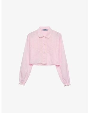 Prada Embroidered Cropped Cotton Batiste Shirt - Pink