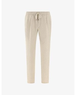 BOGGI Drawstring-Waistband Tapered-Leg Linen Trousers - Natural
