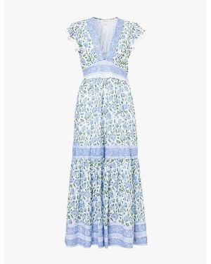 chinese dress ladies Aspiga Ladies Sustainable Emmeline Maxi Summer Wedding Guest Evening Dress  Cobalt Blue White
