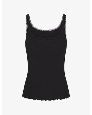 Skims Logo Pointelle Cotton-Jersey Cami Top - Black