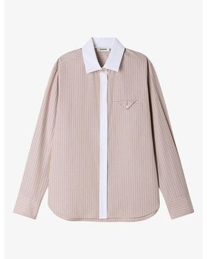 Sandro Contrast-Collar Striped Cotton Shirt - Pink