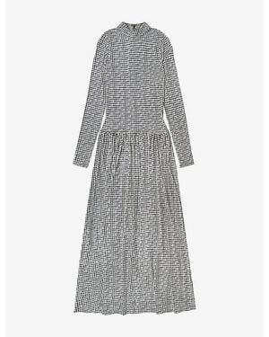 Ro&zo Houndstooth Dropped-Waist Stretch-Jersey Midi Dress - Grey