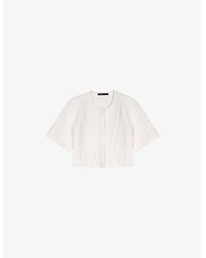 Maje Cropped Round-Neck Short-Sleeve Knitted Cardigan - White