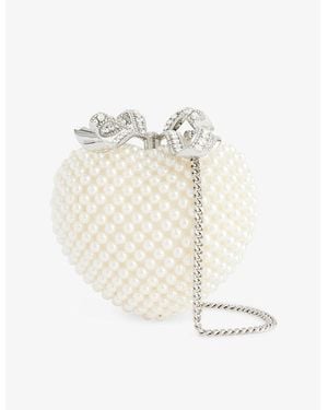 Self-Portrait Heart Leather And Faux-Pearl Clutch Bag - White