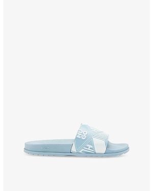 HUGO Geometric Logo-Embossed Slides - Blue