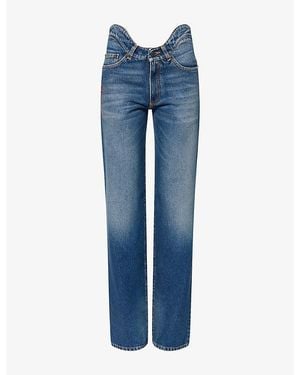 Jean Paul Gaultier Wavy-Waistband Straight Denim Jeans - Blue