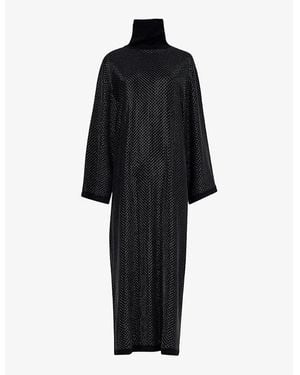 eem High-Neck Relaxed-Fit Metallic Mesh Kaftan - Black