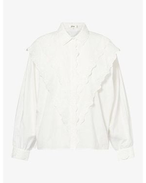 FRAME Equestrian Embroidered Cotton-Poplin Shirt - White