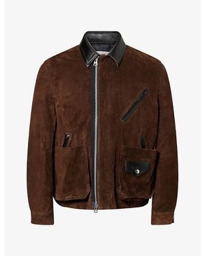 Sacai Contrast-Collar Suede Jacket - Brown
