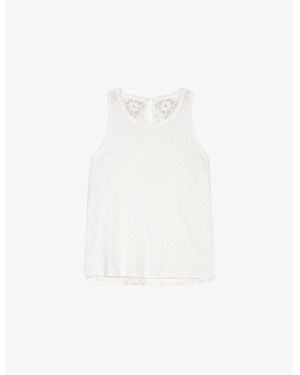 Maje Round-Neck Crochet-Back Cotton Vest - White