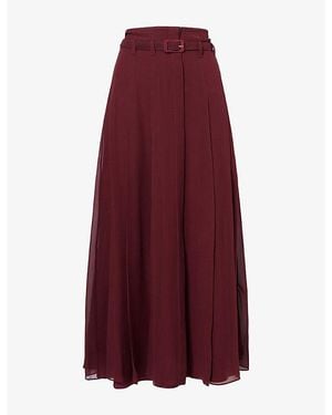 Gabriela Hearst Dugald Belted Silk Midi Skirt - Red