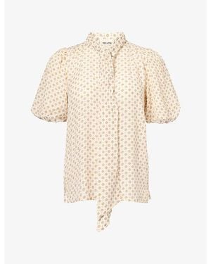 ME+EM Printed Short-Sleeve Woven Blouse - Natural