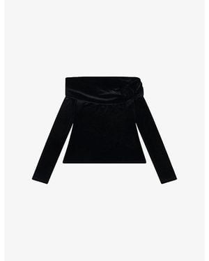 OMNES Paris Rose-Appliqué Stretch-Velvet Top - Black