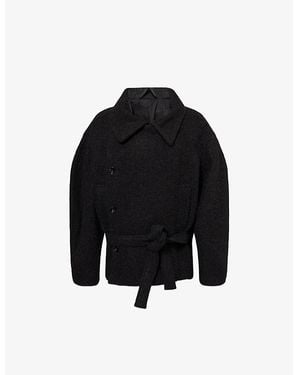 Lemaire Belted Double-Breasted Wool Coat - Black