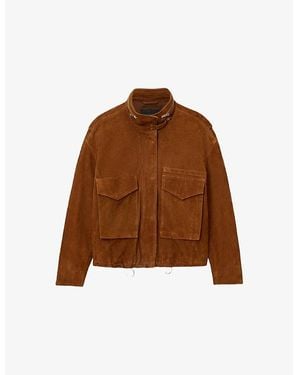 AllSaints Clay Funnel-Neck Relaxed-Fit Suede Jacket - Brown