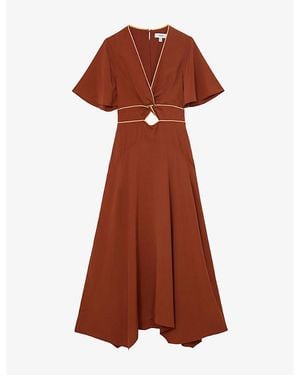 Reiss Rosanna Cut-Out Short-Sleeve Woven Midi Dress - Brown