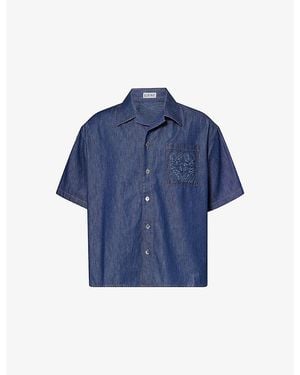 Loewe Anagram-Embroidered Denim Chambray Shirt - Blue