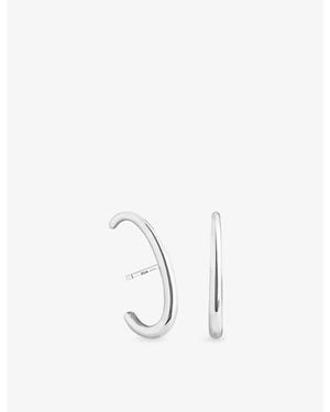 Astrid & Miyu Orbit Dome Rhodium Plated Sterling- Cuff Stud Earrings - White