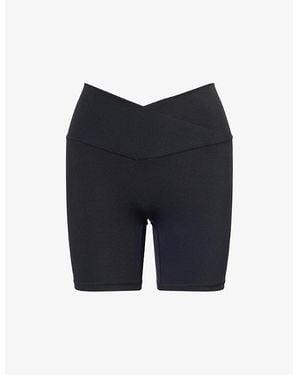 ADANOLA Ultimate Wrap-Over Crop Gym Shorts - Blue