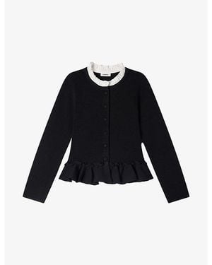 Sandro Peplum Removable-Collar Stretch-Knit Cardigan - Black