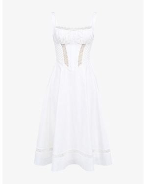 House Of Cb Kim Floral-Print Cotton Midi Dress - White