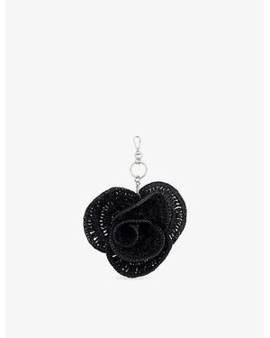 The Kooples Flower Raffia Bag Charm - Black