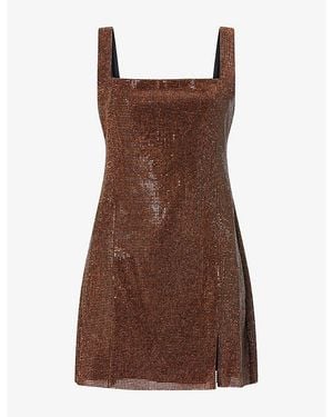 Self-Portrait Crystal Mini Dress - Brown