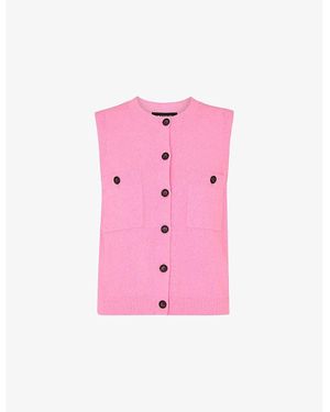 Whistles Round-Neck Button-Down Textured Cotton-Blend Tank - Pink
