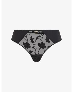 Chantelle Floral-Embroidered Tanga Briefs - Black