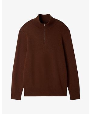 Sandro Boxy Stand-Collar Cotton And Wool-Blend Sweater - Brown