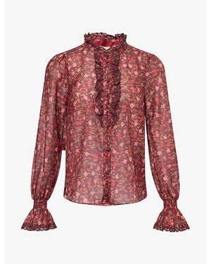 ME+EM Floral-Print Silk And Cotton Blouse - Red